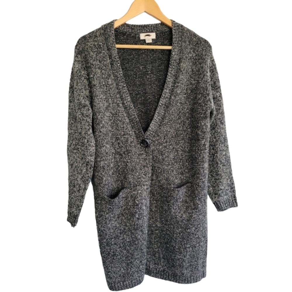 Ann Taylor Loft Marled Black and Gray Long Sweater Cardigan Size Small NWOT